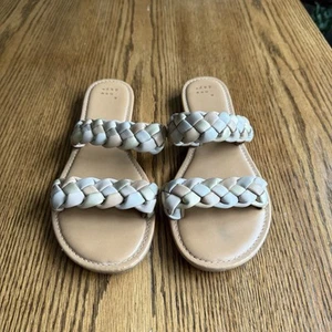 A New Day Women's 8.5 Tan Gold Braided Band Slip-On Slide Sandals - Picture 1 of 7