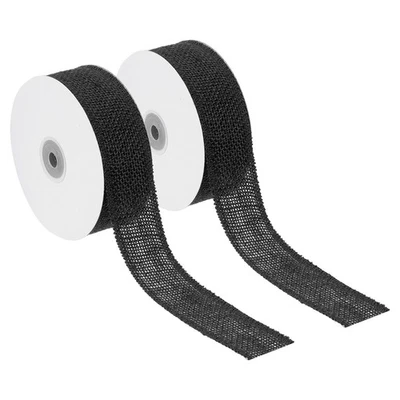 1.5" Wide 10 Yards Burlap Fabric Ribbon 2pcs Jute Crafts Roll Wrapping Black - Image 1 of 4