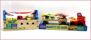 LOT 2 - Melissa & Doug Wood 24 pc TOOL KIT + Magnetic CAR LOADER -4 Cars & Truck - Picture 1 of 16