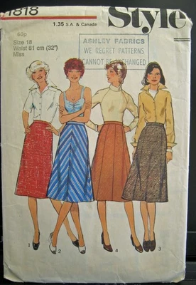 Vintage 1970s SKIRTS x4 Sewing Pattern W32"  Style #1818 Sz 18 - Image 1 of 2