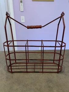 Vtg 1930s Red Steel Wire 3 Milk Bottles Carrying Basket Caddy Rack - Picture 1 of 11