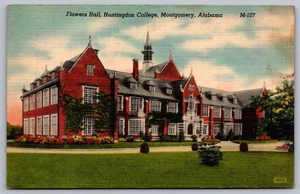 Flowers Hall Huntingdon College Montgomery Alabama Linen Postcard - Picture 1 of 2