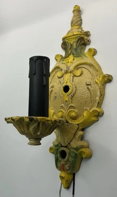 ANTIQUE 1920S, ART DECO, CAST METAL,  WALL SCONCE, Yellow, Green, Red - Image 1 of 4