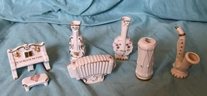 Vintage Japan Porcelain 7 Piece Floral Gold Trim Music Instruments. - Picture 1 of 15