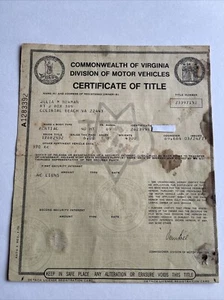1969 Pontiac 4 Door HT Certificate Historical Document Virginia - Picture 1 of 4