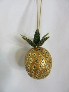 Gold Pineapple Cloisonne Metal Christmas Tree Ornament Food Fruit Decoration - Imagen 1 de 8