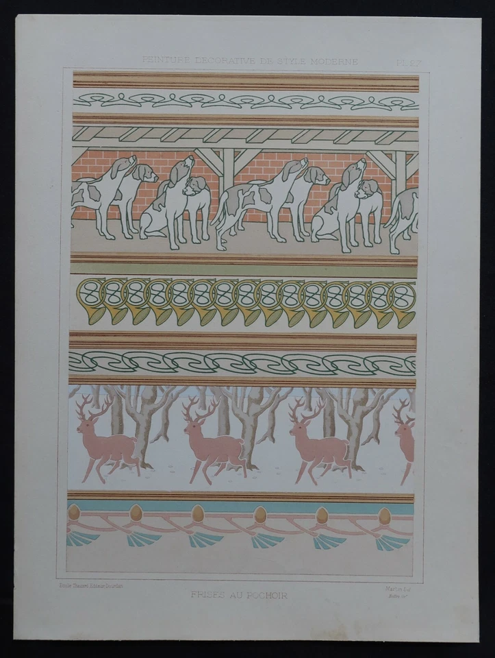 PEINTURE DECORATIVE 27 / Chien cerf dog Art Nouveau Jugendstil 1900 no Mucha  - Photo 1/1