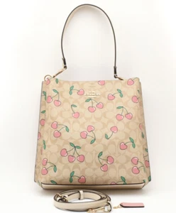 COACH CE611 Signature Heart Cherry Print 2WAY Shoulder Bag Light Khaki - Picture 1 of 20