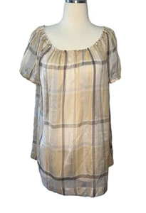 Max Mara Women's Silk Plaid Balloon Sleeve Round Neck Smock Blouse Size Small - Picture 1 of 7