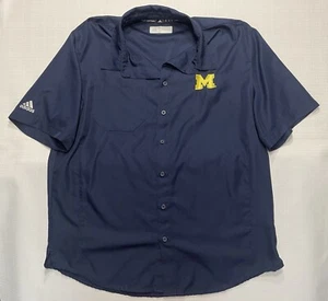 Adidas Michigan Wolverines Vented Short Sleeve Navy Button Down Shirt Large EUC - Picture 1 of 6