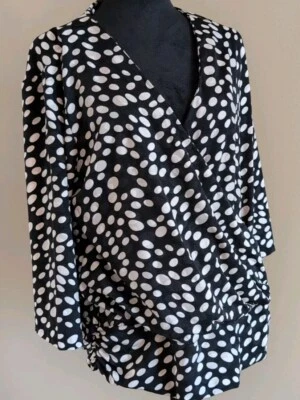 Jones N.Y. Womens 3/4 Sleeve Black Cream Print RoundNeck Nylon Spandex Top Sz 0X - Image 1 of 4