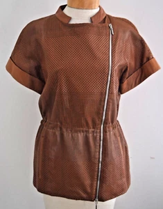 Piazza Sempione Leder Lazer Schnitt verstellbare Taille Seitentaschen Jacke/Weste L - Bild 1 von 10