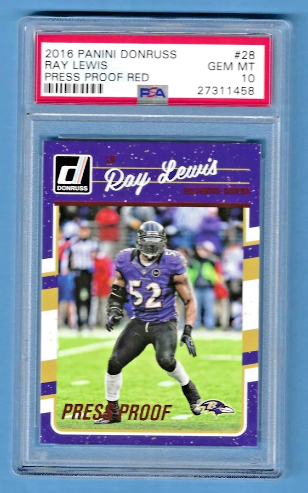 2016 Panini Donruss Press Proof Ray Lewis Ravens #28 PSA 10 #27311458 HOF 2018 - Image 1 of 2