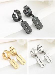 Orecchini in Acciaio Ciondolo Lame di Rasoio Oro/Argento/Nero Donna Uomo Punk  - Imagen 1 de 8