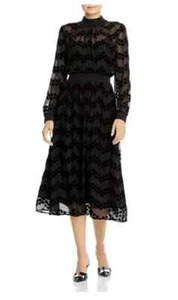 TORY BURCH Black Velvet Burnout Polka Dot Devore Dress 12 = L (Altered Neckline) - Picture 1 of 11