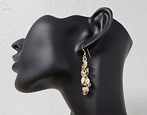 Black Hills 10k Gold Dangle Drop Fire Opal Earrings - Supports Animal Welfare - Picture 1 of 7