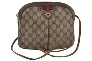 Authentic GUCCI Web Sherry Line Shoulder Cross Bag GG PVC Leather Brown 9879I