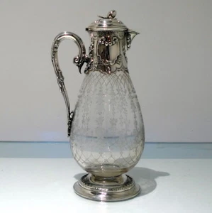 Jarra claret antigua victoriana de plata esterlina del siglo XIX Londres 1867 S Whitford - Imagen 1 de 11