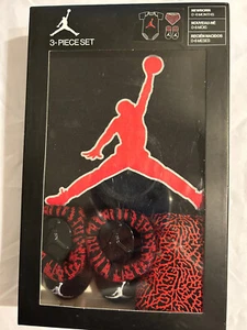 Nike Jordan Black Red 3 Pc Set Bodysuit BOOTIES Bib 0-6 Mo NIB - Picture 1 of 1
