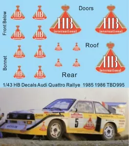1/43 Decals per AUDI HB QUATTRO SPORT S1 Rally 1985 1986 TBD995 - Bild 1 von 1