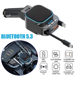 Bluetooth 5.3 Car FM Transmitter 96W PD Type-C+QC3.0 Fast Car Charger MP3 Player - Picture 1 of 14