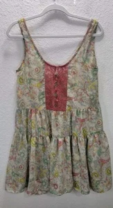 Fleur Wood Anthropologie Tiered Dress Tunic Chemise Paisley Beige Pink Lace XS - Picture 1 of 6