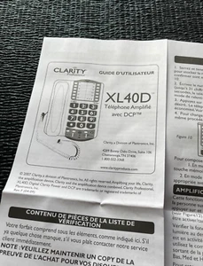 Clarity Corded Telephone Amplifie XL40D In French Only Instructions - Zdjęcie 1 z 2