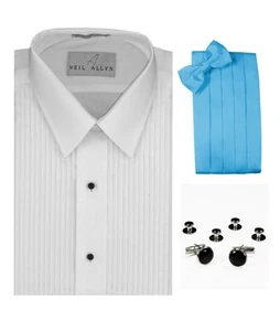 Tuxedo Shirt, Light Blue Cummerbund, Bow-Tie, Cuff Links & Studs #937 - Picture 1 of 1