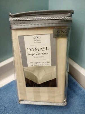 NEW King Bedshirt Damask Stripe Collection Ivory   15" Drop Length - Image 1 of 4