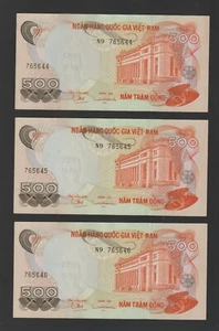 1970 S. Vietnam National Consecutive Triple Năm Trăm Đồng Banknotes Pick 28a - Picture 1 of 3