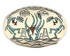 Navajo Belt Buckle 999 Nickle Silver Turquoise Coral Signed Sd C80s