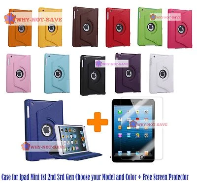 360 Rotating Smart Leather Case Cover with stand for iPad Mini 1st 2nd 2 3rd Gen - Image 1 of 4