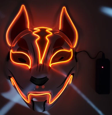 Halloween Clubbing Light Up Kitsune Fox LED Mask Costume Rave Cosplay EDC Party - Image 1 of 4