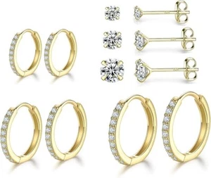 Sterling Silver Hoop and Stud Earrings Set, 6 Pairs of Tiny Studs and Cartilage - Picture 1 of 6