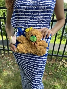 OOAK Handmade Rave Plush Animal Clutch Bear one Of A Kind Purse Dark Blue - Picture 1 of 8