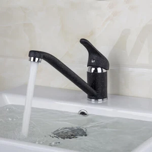 Grifo de cocina negro pintura giratoria de una sola manija montaje en cubierta grifo de fregadero de lavabo - Imagen 1 de 6