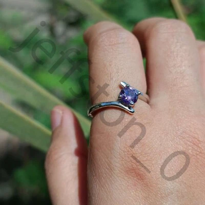 Round Cut Lab Created Amethyst 14K White Gold Over Solitaire Engagement Ring - Image 1 of 4