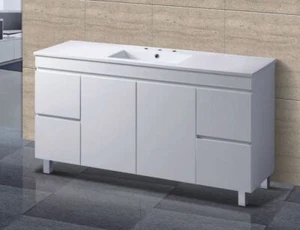 Luca | 1500mm Gloss White Freestanding Single Bowl Vanity On Legs - Picture 1 of 2