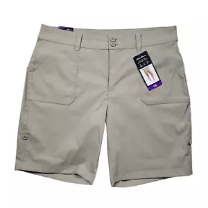 NWT Eddie Bauer Rolled Hem Bermuda Shorts Womens 14 Khaki UPF 50 Stretch Nylon - Picture 1 of 11
