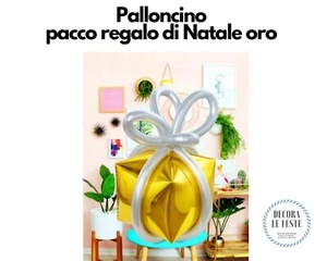 PALLONCINO PACCO REGALO NATALE ORO CON FIOCCO ARGENTO, palloncino natale - Foto 1 di 2