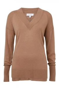 WITCHERY Tan Wool Blend Fine Knit Top SIZE XS 6 8 V-neck pullover - Picture 1 of 8