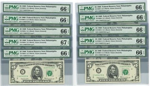 Fr. 1969C $5 1969 Federal Reserve Note 10 Consecutive 66-67 EPQ PMG DC-2661 - Picture 1 of 2