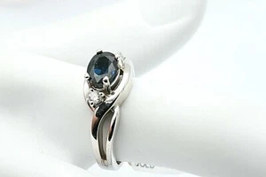 Anillo natural de 1,20 quilates de zafiro azul y diamantes de forma libre de oro de 14K nuevo - Imagen 1 de 4