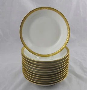 12 Antique Vignaud Limoges Gold Encrusted Band Soup Bowls 7-5/8" France - Picture 1 of 2