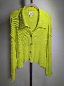 Urban Outfitters BDG Strickjacke grün/gelb mit Knopfleiste Bohemian Gr. L Oversized - Bild 1 von 7