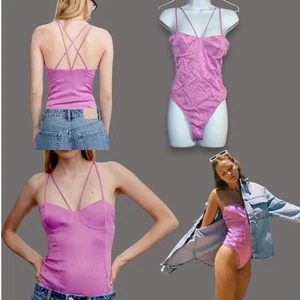 New w Tags! Zara Satin Corset Bodysuit Sz S Strappy Night Out Balletcore - Picture 1 of 7