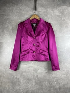 D&G Dolce & Gabbana Fuchsia Pink Satin Blazer Made in Italy Size 28/42 2000s - Picture 1 of 14