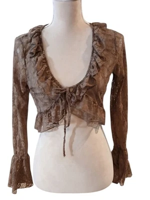 Evolutionary Apparel Tie Front Lace Bolero Cropped Cardigan Juniors Medium - Image 1 of 4