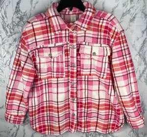 Thereabouts Girls 3XL 22.5 Plus Pink Pop Plaid Shirt Jacket w Pockets - Picture 1 of 11