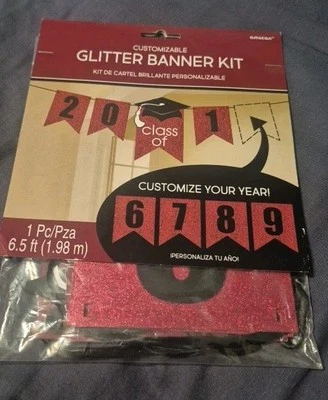 BANNER DE GRADUACIÓN FELICITACIONES GRAD GLITTER ROJO Foto 1 de 2